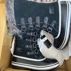 Sorel Black Fur-Trim Winter Rain Boots